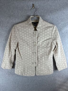 Willi Smith Women's Cream Eyelet Button-Front Jacket Size 8